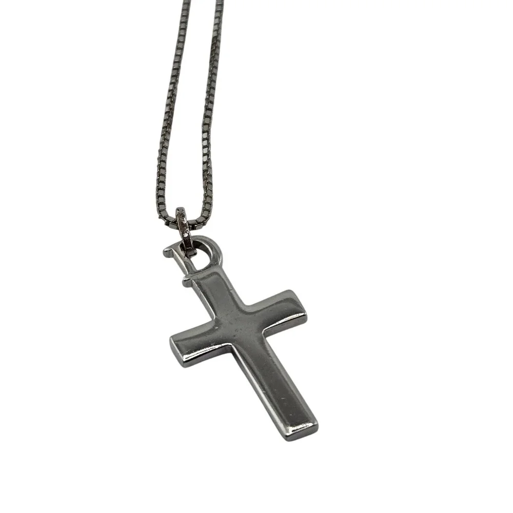 Christian Dior Cross Pendant Necklace Silver Tone D Logo Box Chain CD Charm